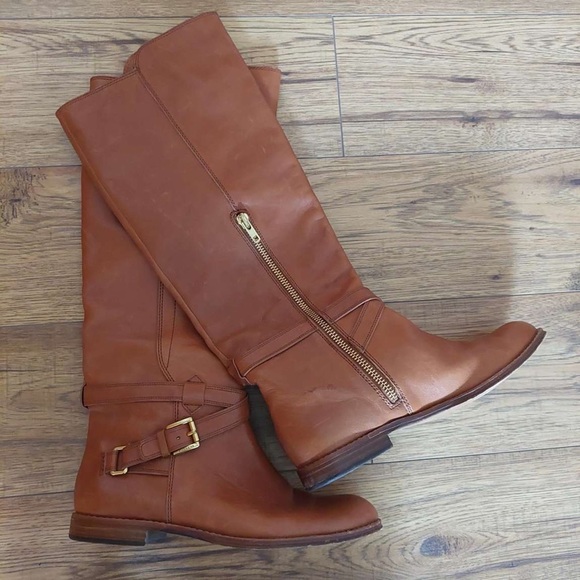 COACH MONIQUE FLAT LEATHER RIDING BOOTS brown/cinnamon - Picture 1 of 11